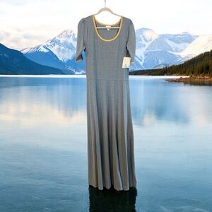 LuLaRoe Heathered Blue Maxi Dress with Yellow Accents XL